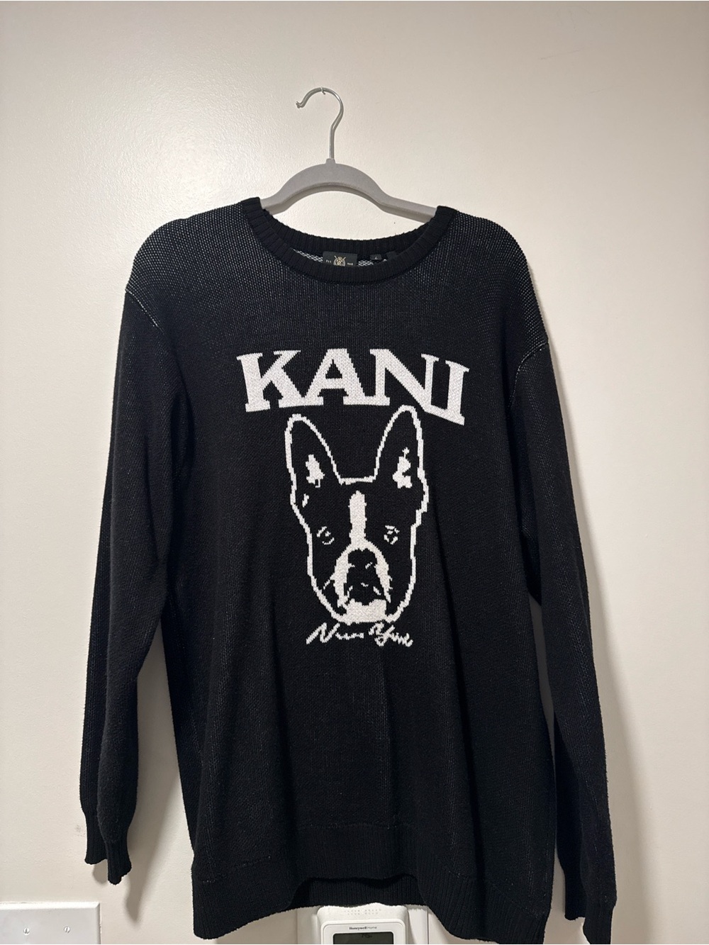 Karl Kani Black Crewneck Sweater with White Dog Graphic